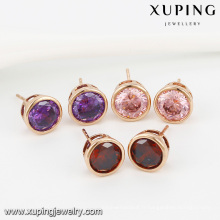 91986- Xuping Jewelry Fashion Boucles d&#39;oreilles en plaqué or 18 carats avec couleur et zircon rond